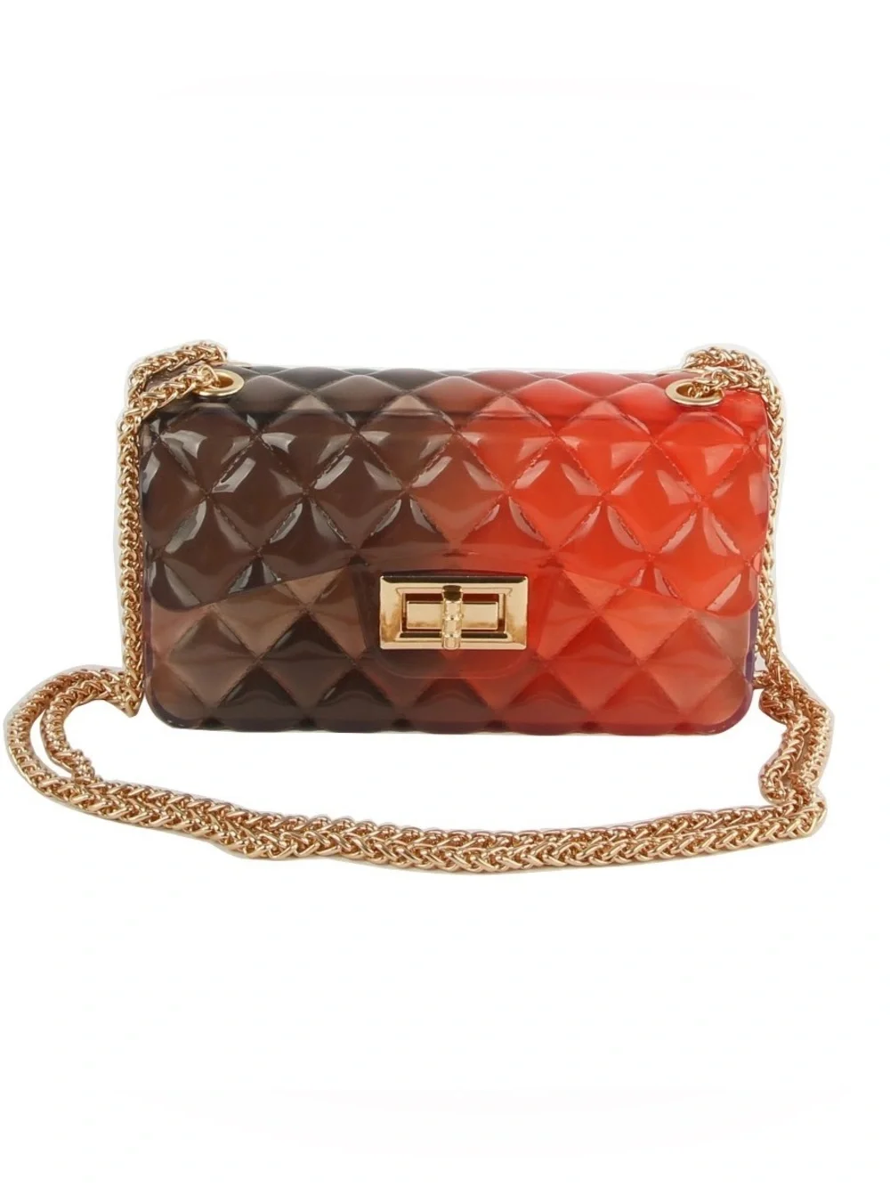 NWT Ombre Quilted Jelly Crossbody Bag with Chain - Brown